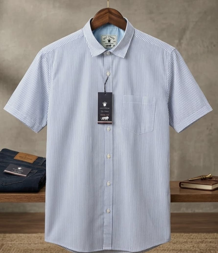 Half Sleeves Shirts - Sky Blue Stripes